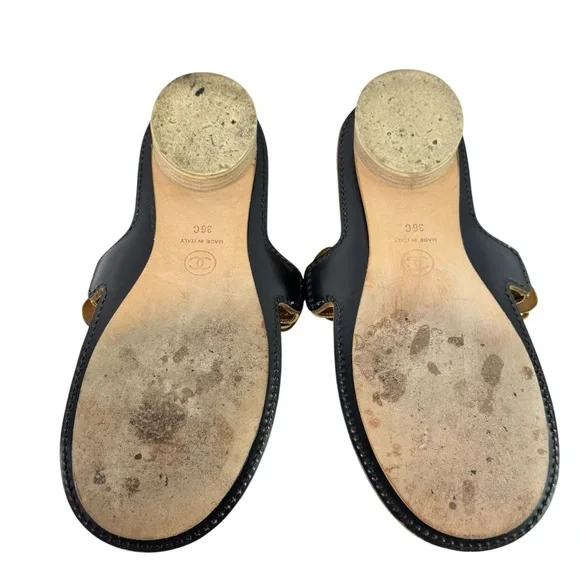 CHANEL Gold Leather Camellia Flower Toe Ring Sandals Made in Italy 36C - 6US - Picture 11 of 14